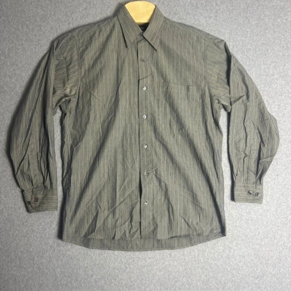 Hugo Boss Men's Gray/Green Striped Long Sleeve Button Up Dress Shirt Size Medium
